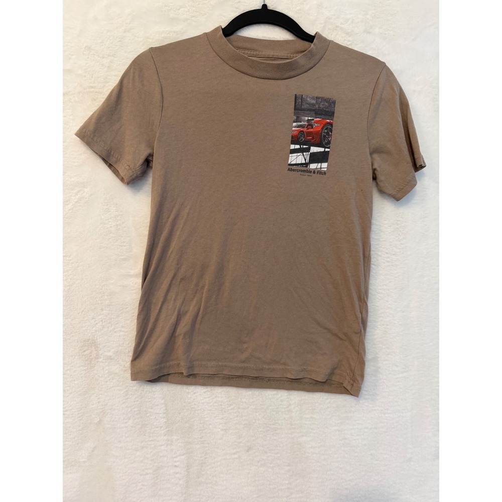 Abercrombie Kids Boys Size 11/12 Graphic Tee Brown Red Sports Car T-Shirt Tan